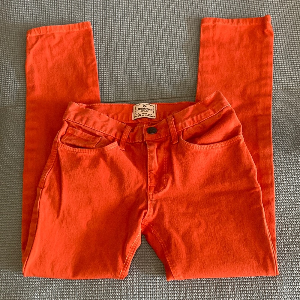 La Miniatura Size 8 Kids UniSex Burnt Orange Denim Straight/Skinny Jeans/Pants